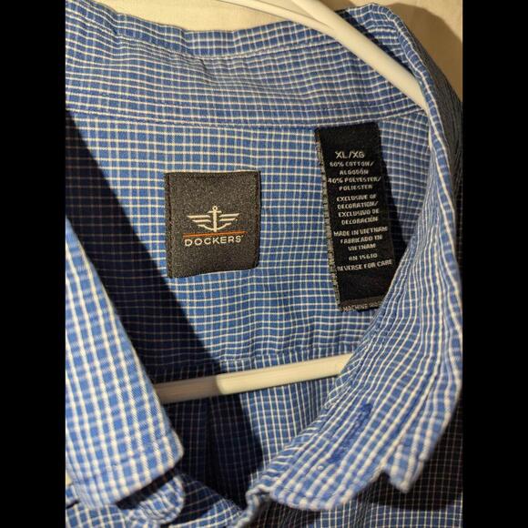 DOCKERS Mens Size XL Dress Shirt Long Sleeve Green Plaid Button Up/Blue - Picture 3 of 5